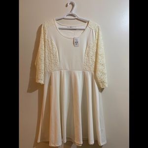 Off White 3/4 Length Midi Dress